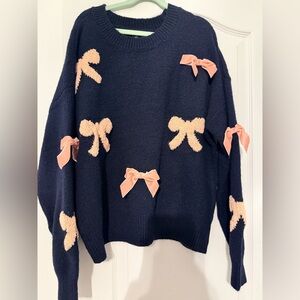 Mine Navy Sweater with Pink Bow Details NEW size small